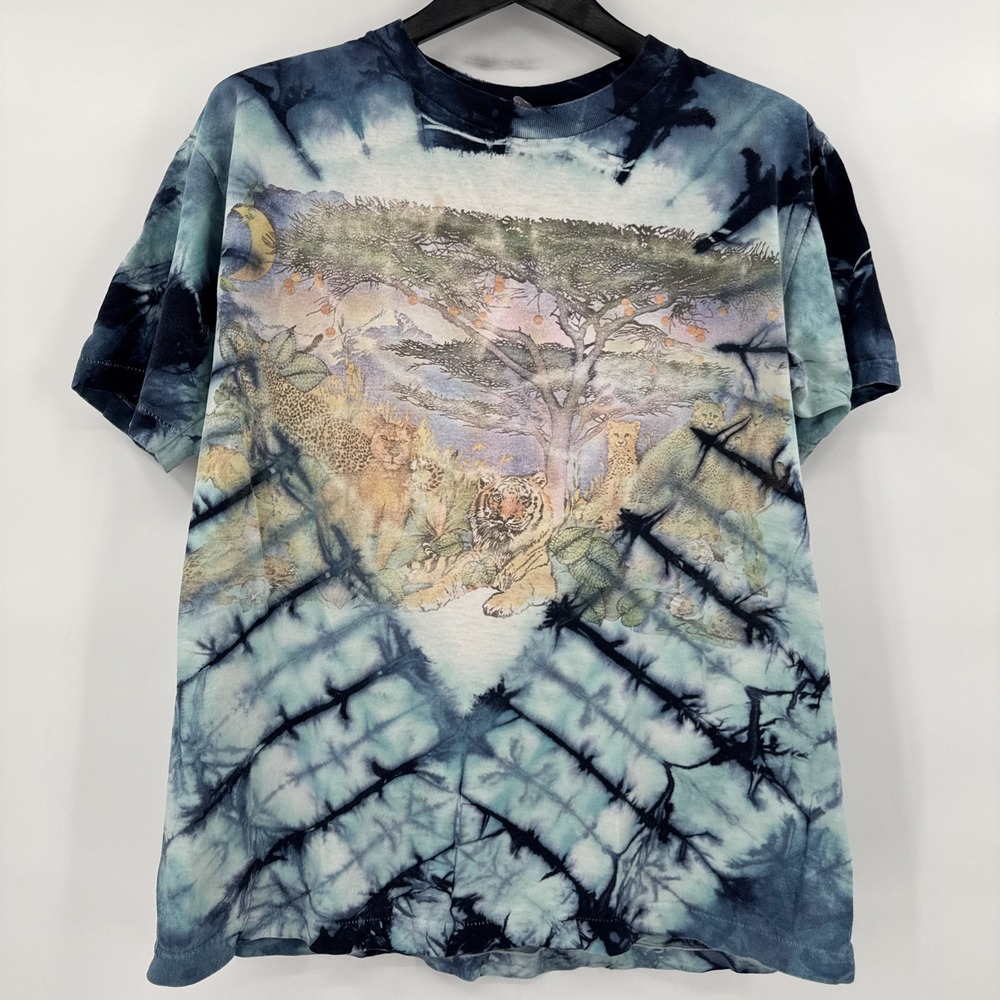 VTG 90s Tie Dye Kingstree Animal T-Shirt Mens‎ XL Lion Tiger Single Stitch USA